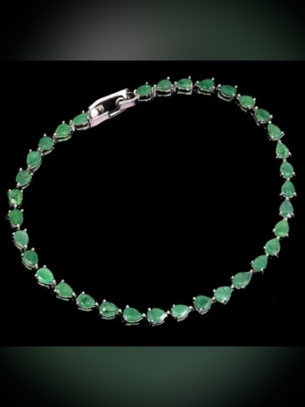 6.46ct Emerald Tennis Bracelet 7.5" 14k white Gold on Silver 925 Pearl cut